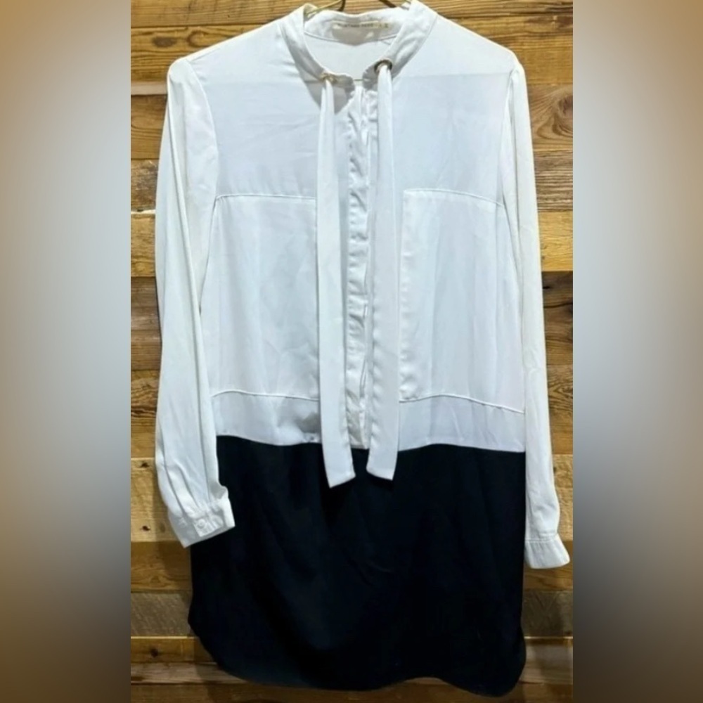 Mustard Seed tunic shirt dress light flowy office black party cocktail chiffon S